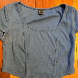 SHEIN Blue Ribbed Short Sleeve Top